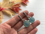 Sea Glass Marble Earrings - Clip on - Non pierced Blue Cat's Eyes