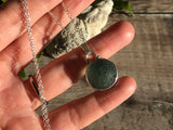 Japanese Sea Glass Marble Necklace, Ombre Aqua Beach Glass, Sphere Pendant