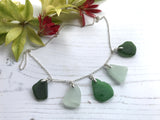 Green & Sea Foam Sea Glass Necklace, Sterling Silver 18"