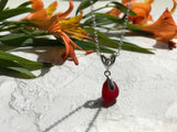 Red Sea Glass Necklace, red beach glass pendant with leaf setting