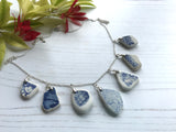 Sea Pottery Blue Necklace Silver Plated 22”