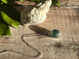 Japanese Sea Glass Marble Necklace, Ombre Aqua Beach Glass, Sphere Pendant