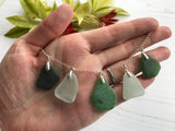 Green & Sea Foam Sea Glass Necklace, Sterling Silver 18"