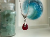 Red Sea Glass Necklace, red beach glass pendant with leaf setting