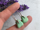 Pastel Green Milk Sea Glass Earrings, Sterling Silver Wave Design