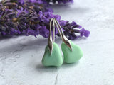 Pastel Green Milk Sea Glass Earrings, Sterling Silver Wave Design