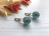 Sea Glass Marble Earrings - Clip on - Non pierced Blue Cat's Eyes