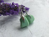 Pastel Green Milk Sea Glass Earrings, Sterling Silver Wave Design