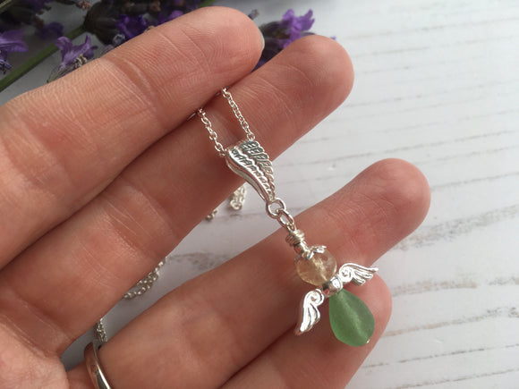 Guardian Angel Bead Pendant,Green and White Sterling Silver Mudlarking Beads