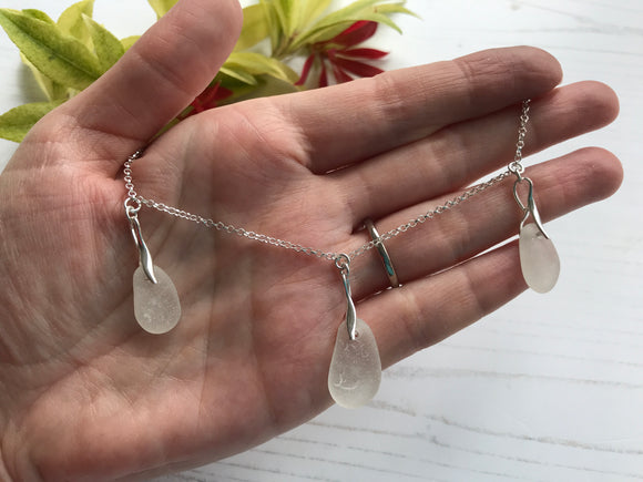 Mermaids Tears - Sea Glass Necklace White, sterling silver