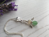 Guardian Angel Bead Pendant,Green and White Sterling Silver Mudlarking Beads