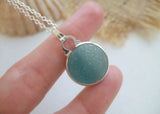 Japanese Sea Glass Marble Necklace, Ombre Aqua Beach Glass, Sphere Pendant