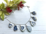 Sea Pottery Blue Necklace Silver Plated 22”