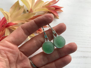 Sea Glass Marble Earrings - Green Cat's Eyes