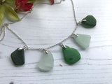 Green & Sea Foam Sea Glass Necklace, Sterling Silver 18"