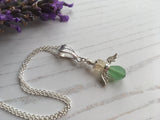 Guardian Angel Bead Pendant,Green and White Sterling Silver Mudlarking Beads