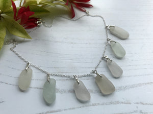 Mermaids Tears - Sea Glass Necklace White, sterling silver