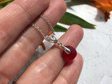 Red Sea Glass Necklace, red beach glass pendant with leaf setting