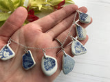 Sea Pottery Blue Necklace Silver Plated 22”