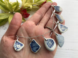 Sea Pottery Blue Necklace Silver Plated 22”