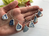 Sea Pottery Blue Necklace Silver Plated 22”