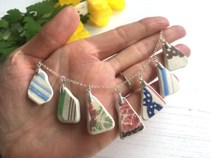 Sea Pottery Rainbow Pattern Necklace - 18" sterling silver
