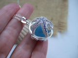 Sea Glass Marble Locket - Sparkly Star Fish & Turquoise Beach Found Marble