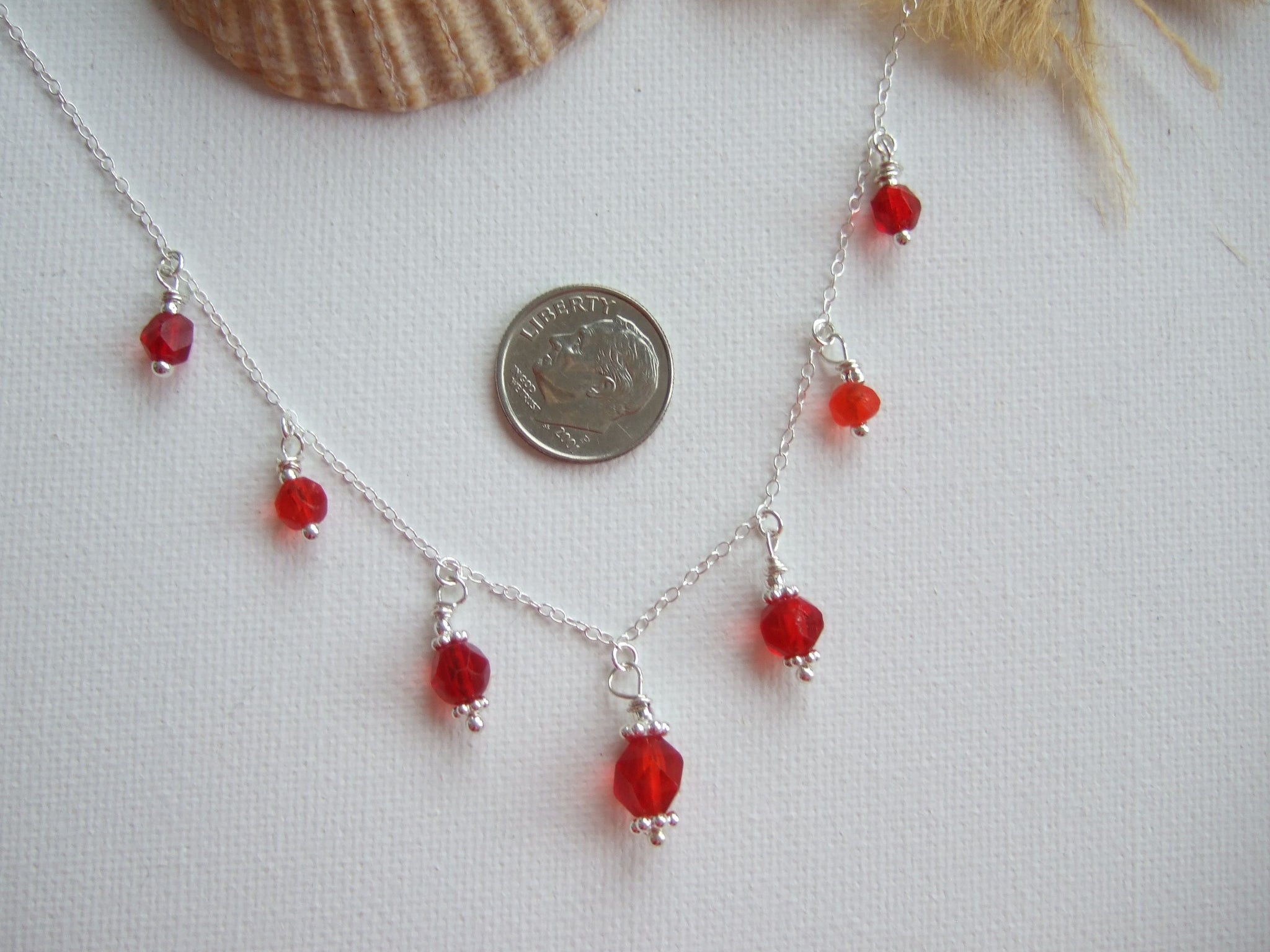 Red deals Crushed Sea Glass & Glass Beaded Necklace 18