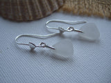 Heart Shaped White Sea Glass Earrings