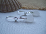 Heart Shaped White Sea Glass Earrings