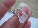 Heart Shaped White Sea Glass Earrings