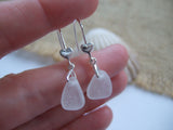 Heart Shaped White Sea Glass Earrings