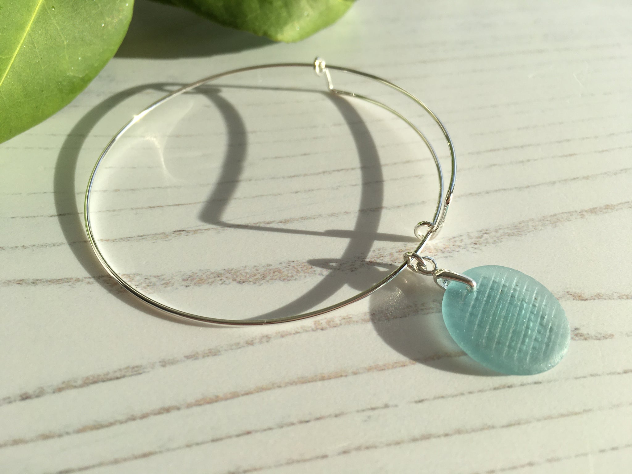 Japanese selling Sea glass Ohajiki bangle, beach found flat marble on adjustable sterling silver bangle 7.5-9